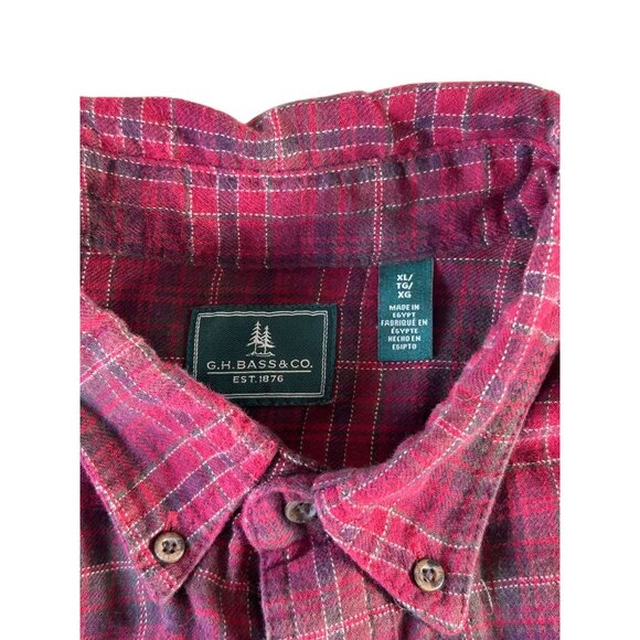 G H Bass & Co Flannel Shirt Red Plaid Mens Sz XL Cotton Long Sleeve Button Down - Picture 3 of 10